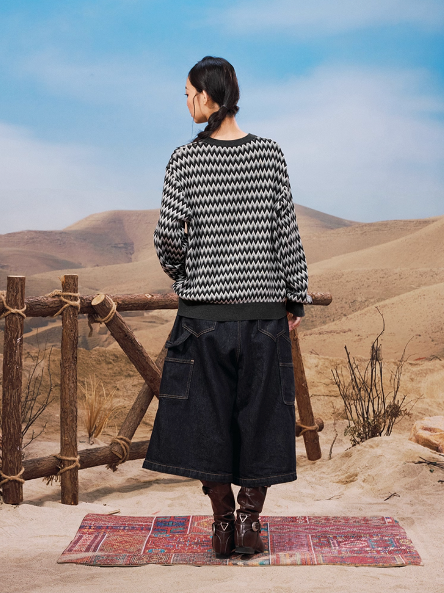 YADcrew Sequin Cross Flower Wave Pattern Knit Sweater | Face 3 Face