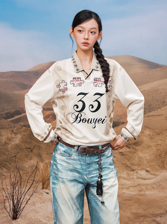 YADcrew Ethnic Puzzle Long Sleeve Polo Soccer Jersey | Face 3 Face