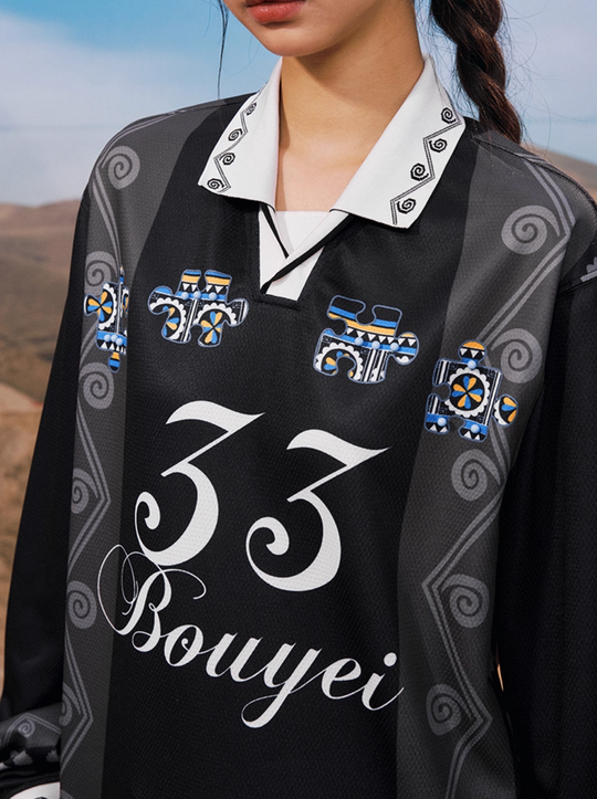 YADcrew Ethnic Puzzle Long Sleeve Polo Soccer Jersey | Face 3 Face