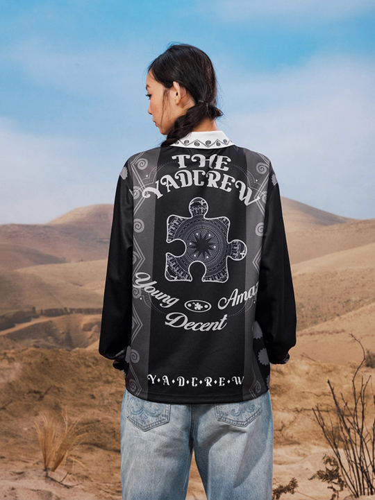 YADcrew Ethnic Puzzle Long Sleeve Polo Soccer Jersey | Face 3 Face