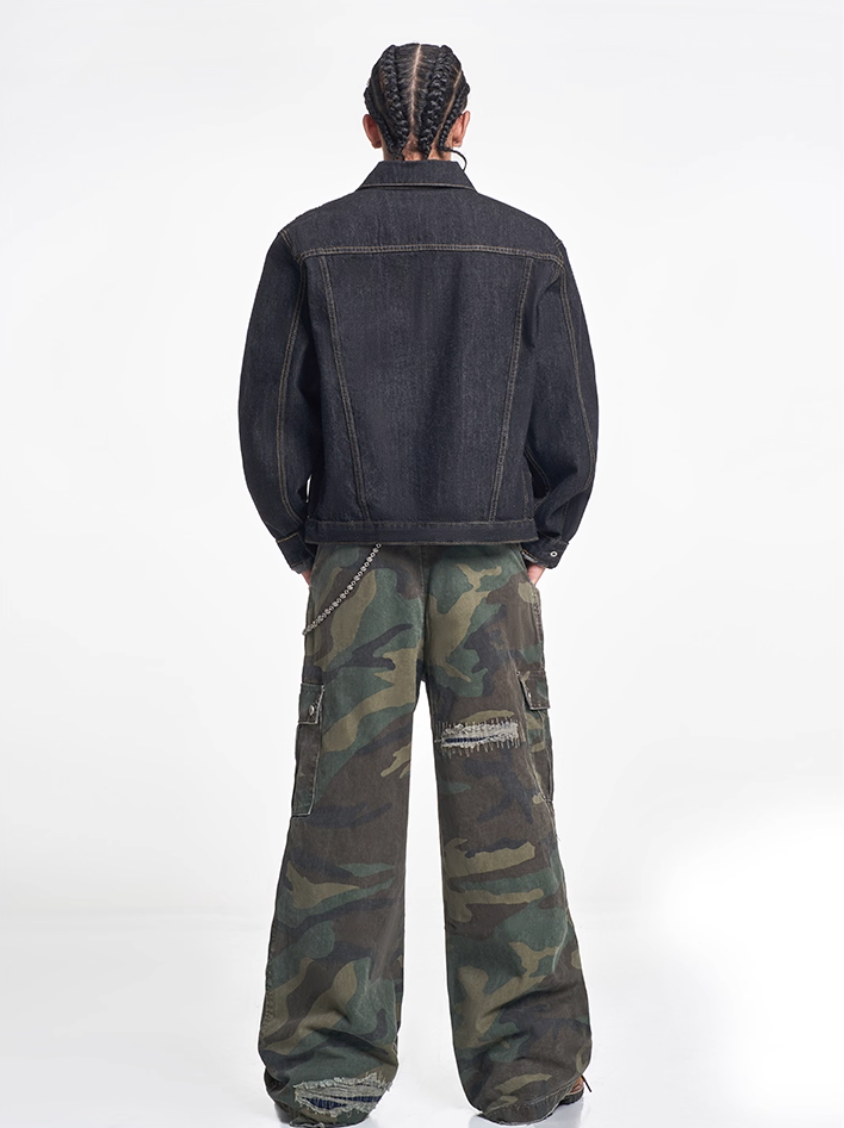 F3F Select Orange Stitching Black Denim Jacket | Face 3 Face