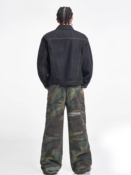 F3F Select Orange Stitching Black Denim Jacket | Face 3 Face