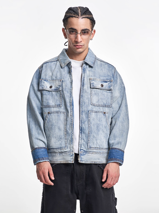 F3F Select Multi Pocket Washed Work Denim Jacket | Face 3 Face