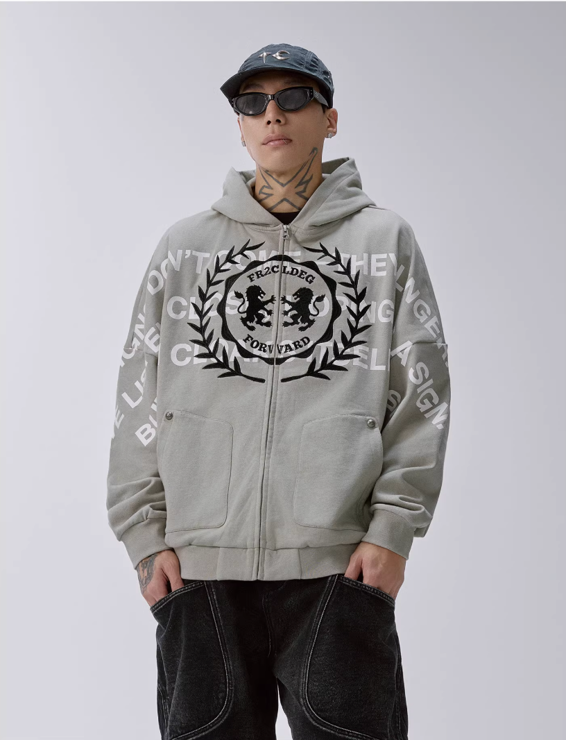 F2CE Embroidered Printed Zip Up Hoodie | Face 3 Face