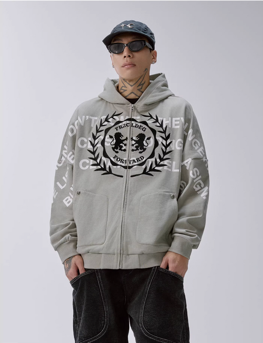 F2CE Embroidered Printed Zip Up Hoodie | Face 3 Face