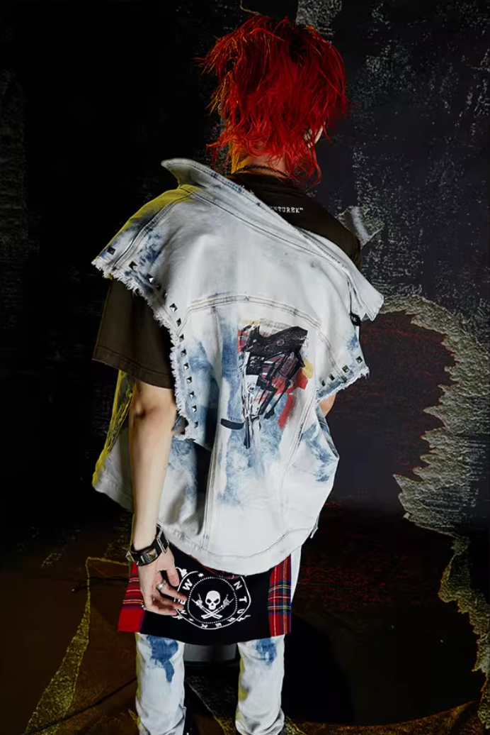VENTUREK Bleach Wash Patch Rivet Denim Vest | Face 3 Face