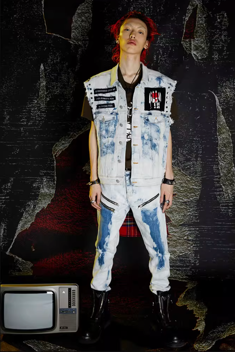 VENTUREK Bleach Wash Patch Rivet Denim Vest | Face 3 Face