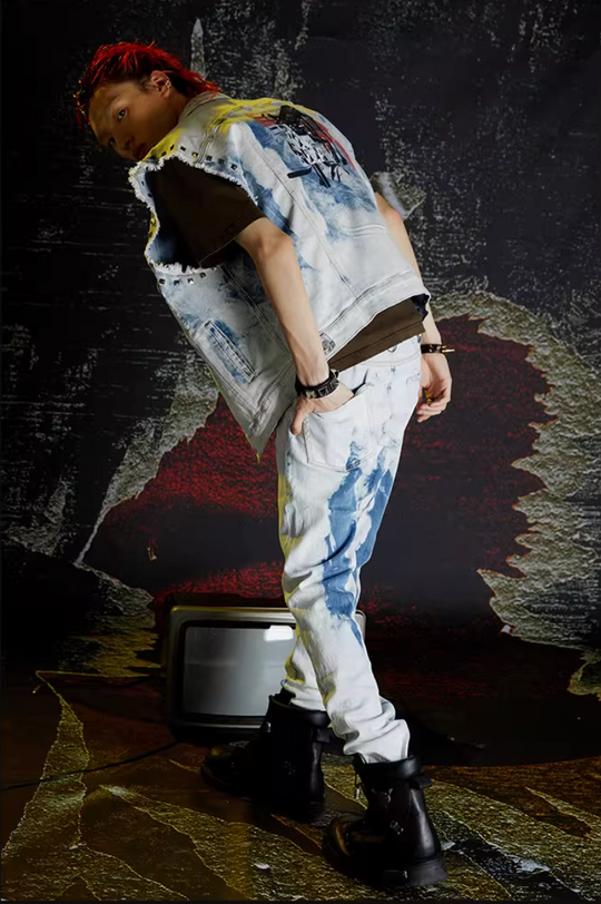VENTUREK Bleach Wash Patch Rivet Denim Vest | Face 3 Face