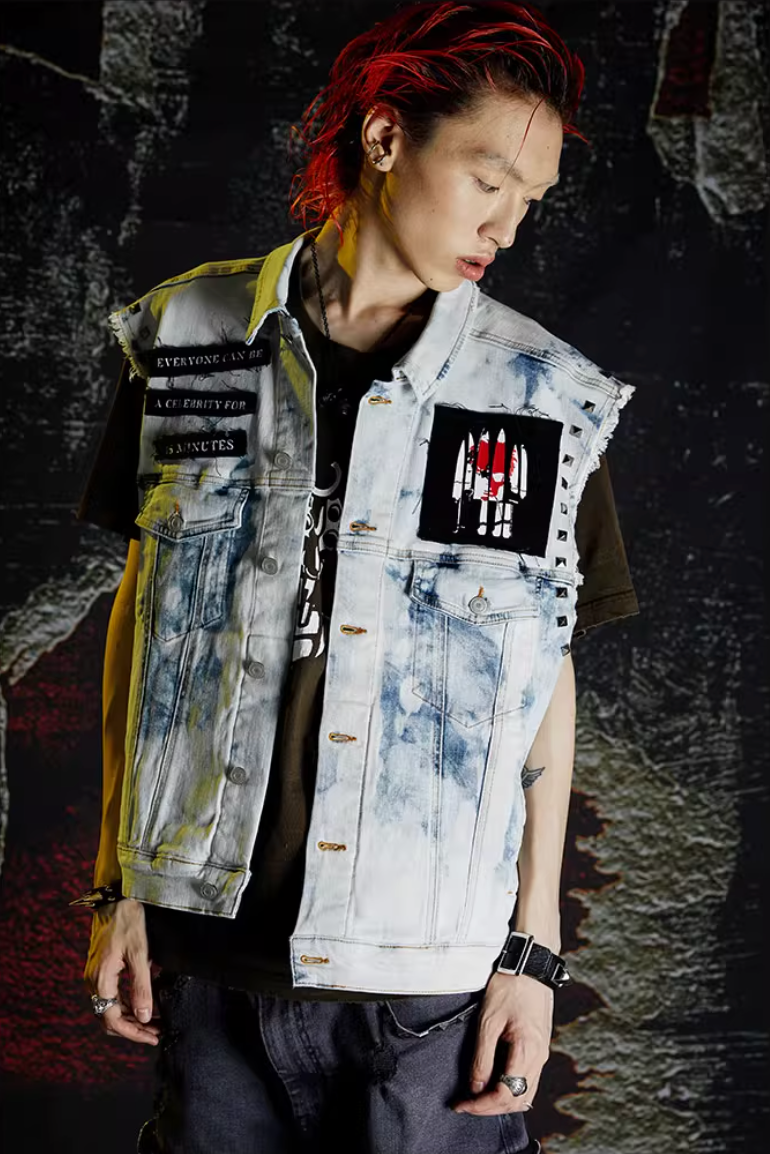 VENTUREK Bleach Wash Patch Rivet Denim Vest | Face 3 Face