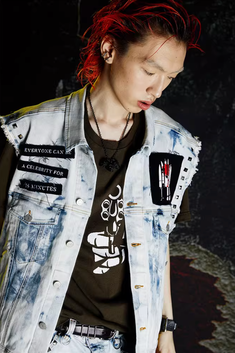 VENTUREK Bleach Wash Patch Rivet Denim Vest | Face 3 Face