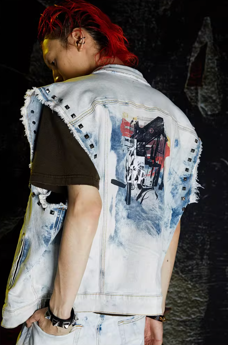 VENTUREK Bleach Wash Patch Rivet Denim Vest | Face 3 Face