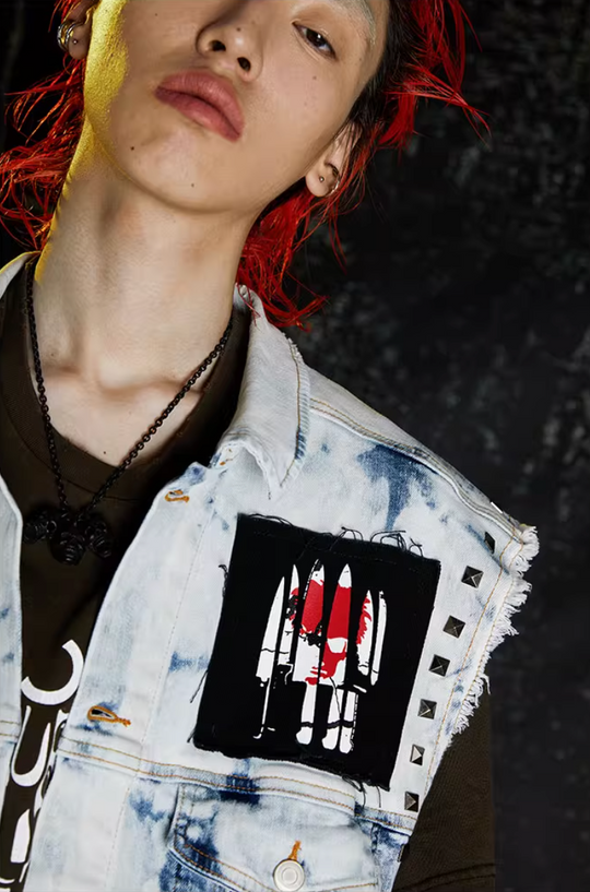 VENTUREK Bleach Wash Patch Rivet Denim Vest | Face 3 Face
