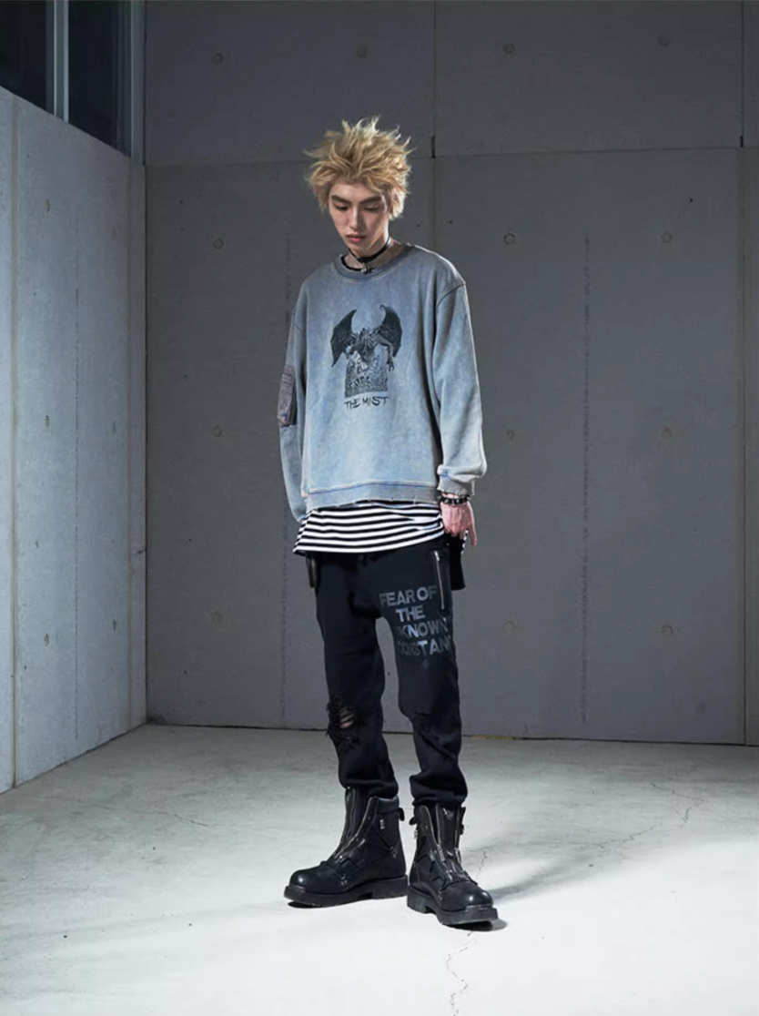 VENTUREK Washed Destruction Printed Sweatshirt | Face 3 Face