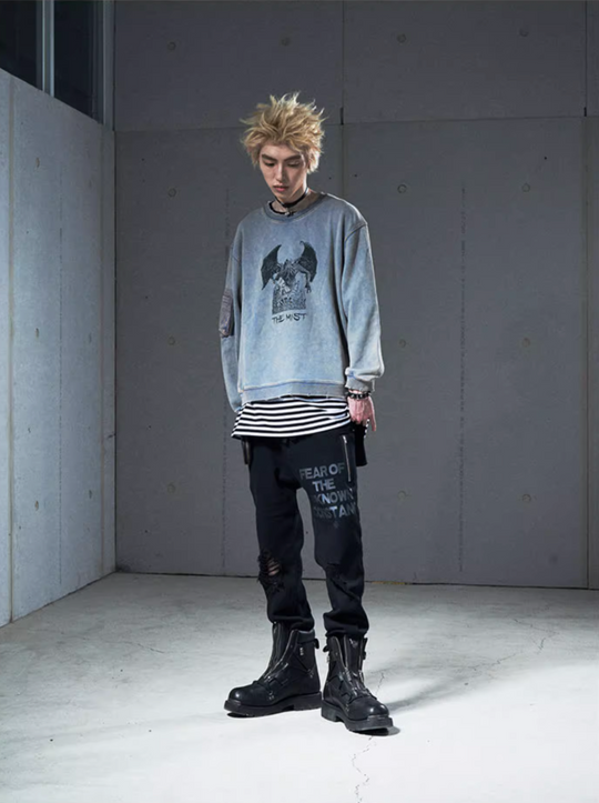 VENTUREK Washed Destruction Printed Sweatshirt | Face 3 Face