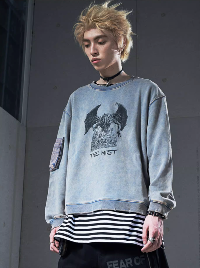 VENTUREK Washed Destruction Printed Sweatshirt | Face 3 Face