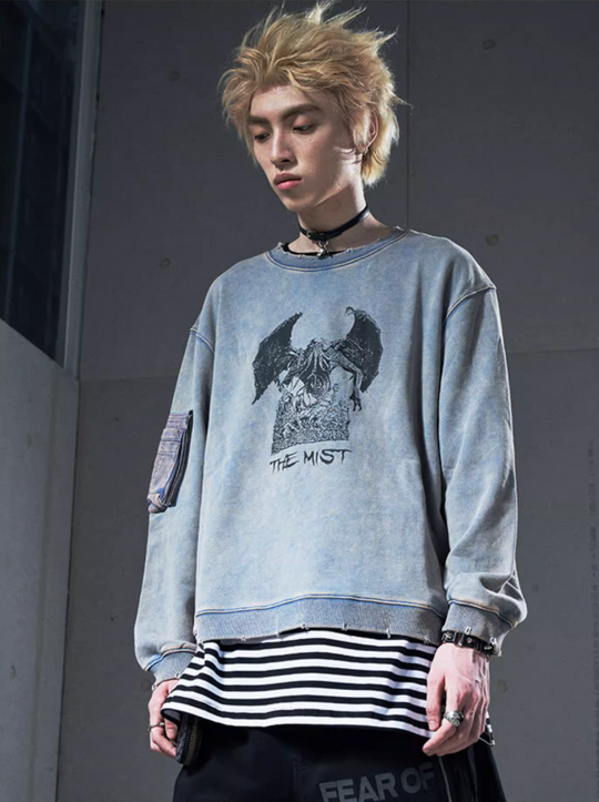 VENTUREK Washed Destruction Printed Sweatshirt | Face 3 Face