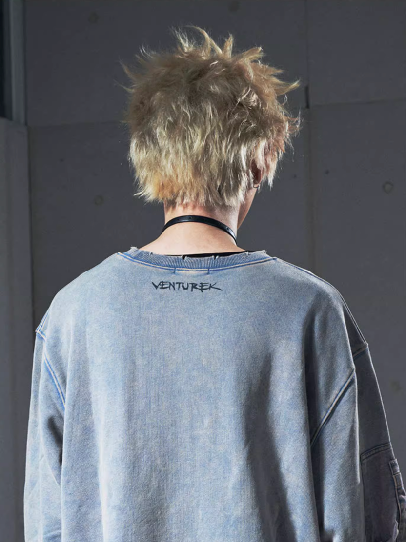 VENTUREK Washed Destruction Printed Sweatshirt | Face 3 Face