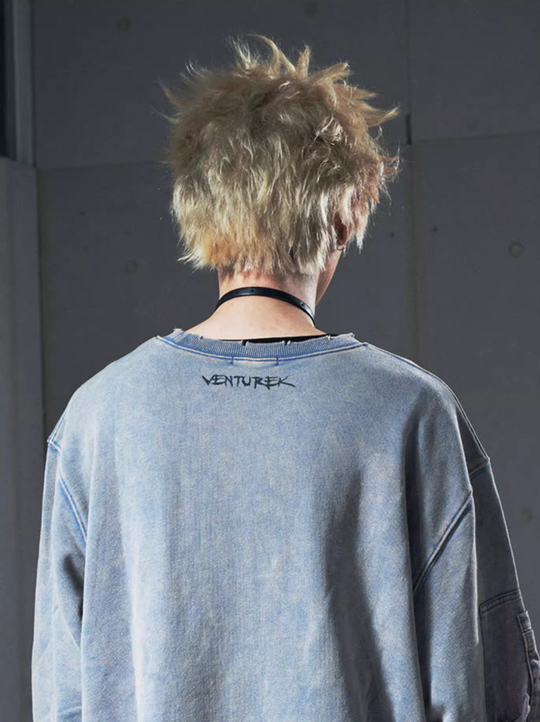 VENTUREK Washed Destruction Printed Sweatshirt | Face 3 Face