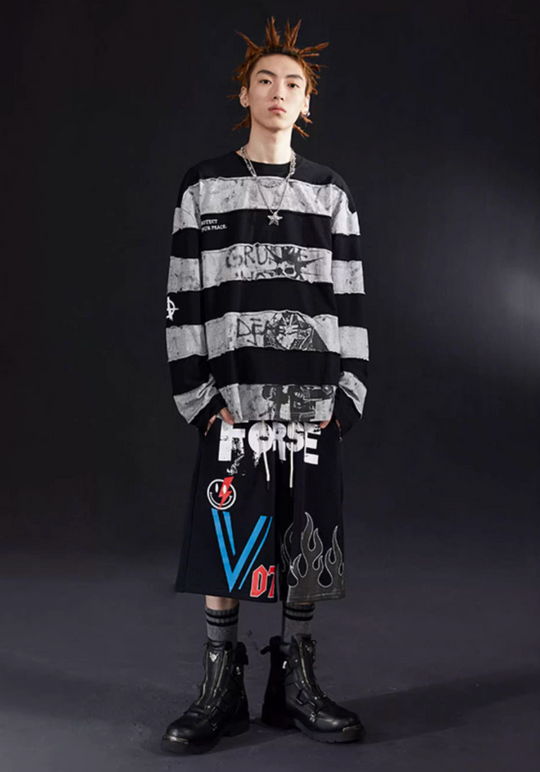 VENTUREK Black Gray Patchwork Long Sleeve Tee | Face 3 Face