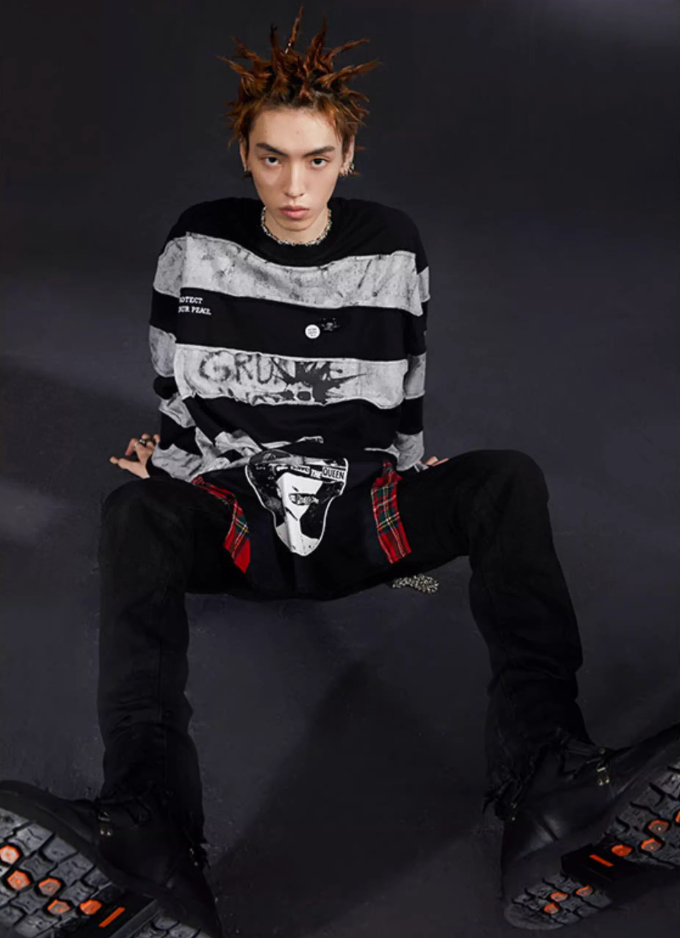 VENTUREK Black Gray Patchwork Long Sleeve Tee | Face 3 Face