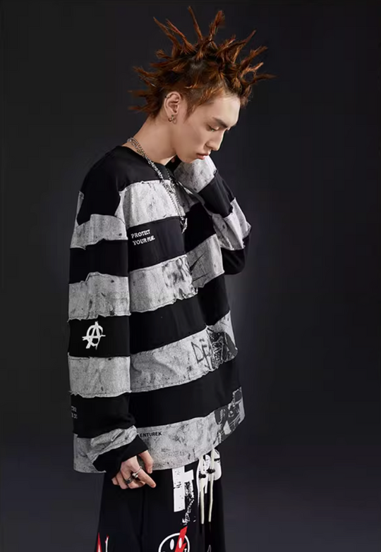 VENTUREK Black Gray Patchwork Long Sleeve Tee | Face 3 Face