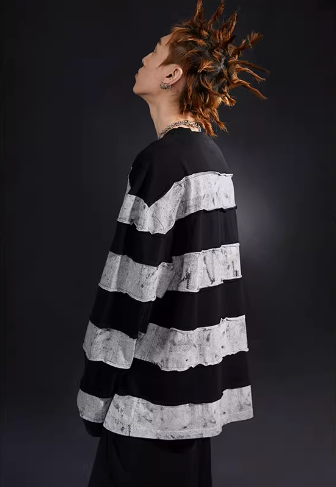 VENTUREK Black Gray Patchwork Long Sleeve Tee | Face 3 Face