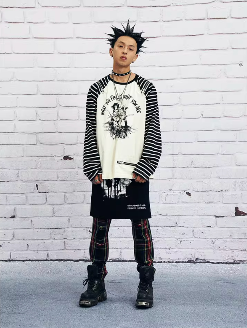 VENTUREK Multi Zipper Stripe Sleeve Raglan Long Sleeve Tee | Face 3 Face