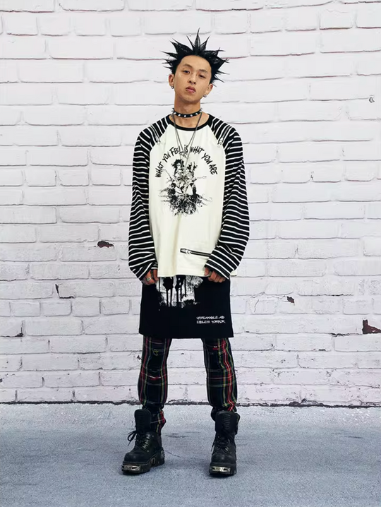 VENTUREK Multi Zipper Stripe Sleeve Raglan Long Sleeve Tee | Face 3 Face