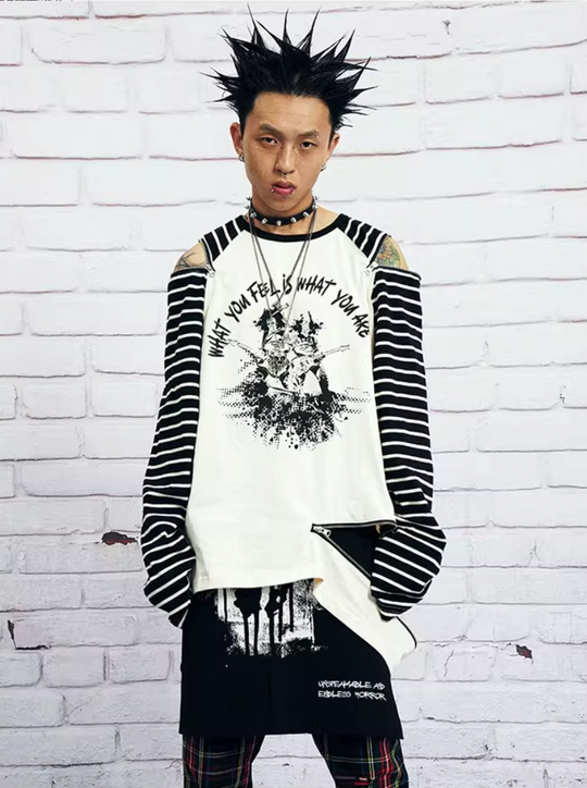 VENTUREK Multi Zipper Stripe Sleeve Raglan Long Sleeve Tee | Face 3 Face