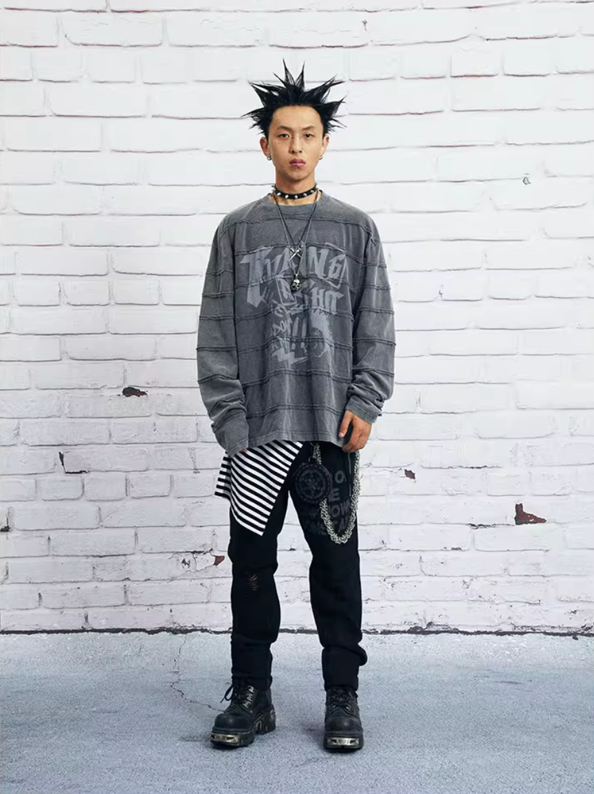 VENTUREK Washed Deconstructed Patchwork Long Sleeve Tee | Face 3 Face