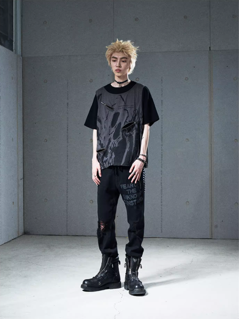 VENTUREK Double Layer Multi Zipper Destroyed Tee | Face 3 Face