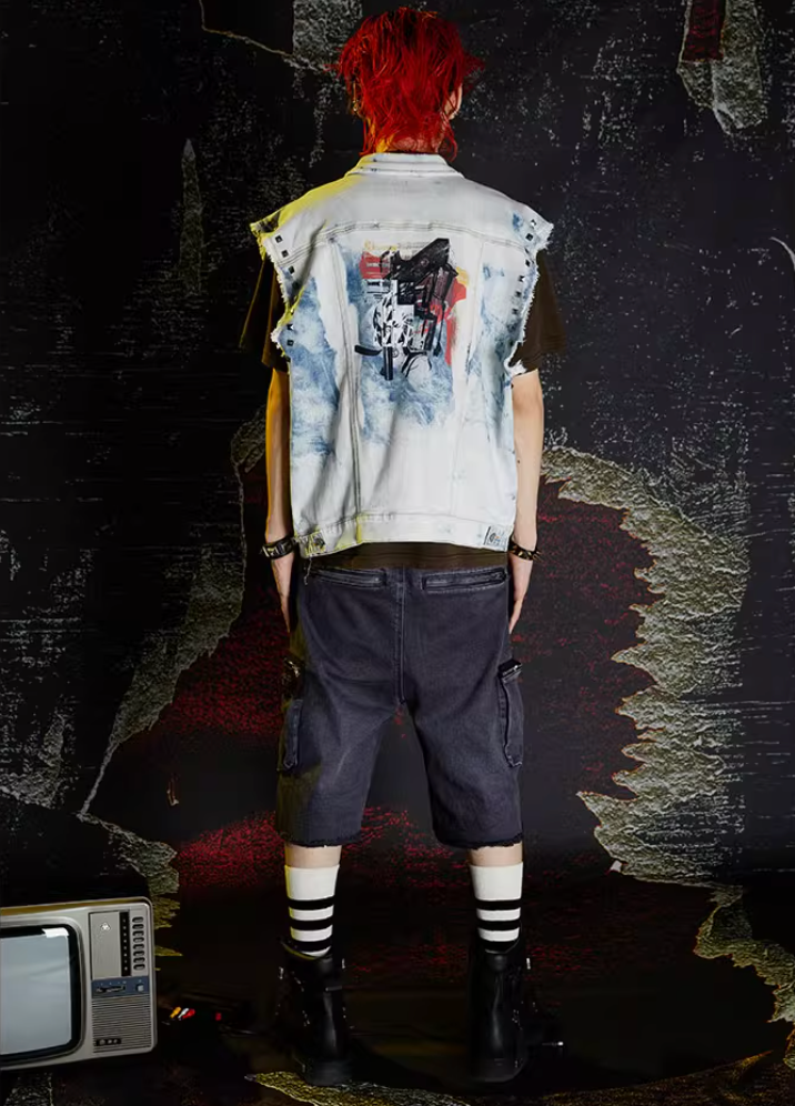 VENTUREK Washed Patch Rivet Zipper Denim Shorts | Face 3 Face