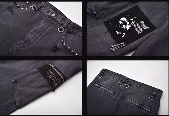 VENTUREK Washed Patch Rivet Zipper Denim Shorts | Face 3 Face