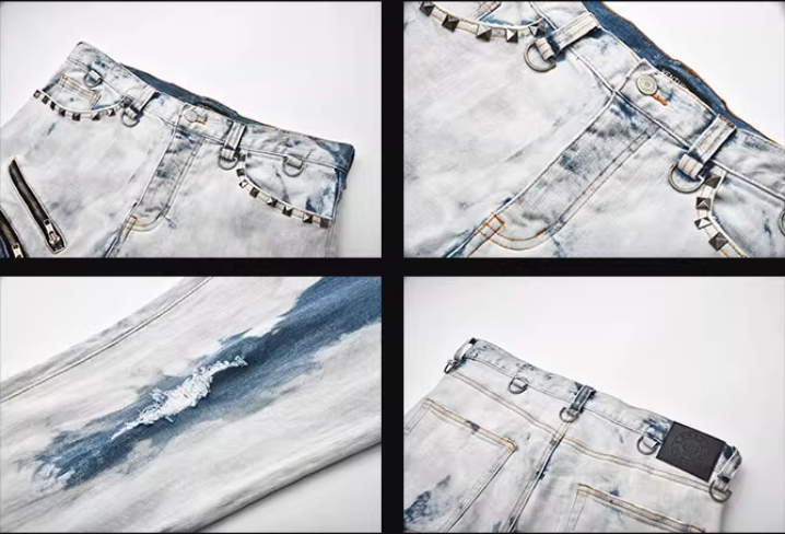 VENTUREK Bleach Wash Rivet Zipper Slim Jeans | Face 3 Face