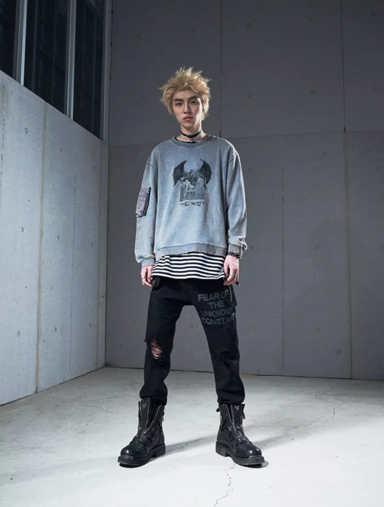 VENTUREK Washed Black Destroyed Zipper Slim Pants | Face 3 Face