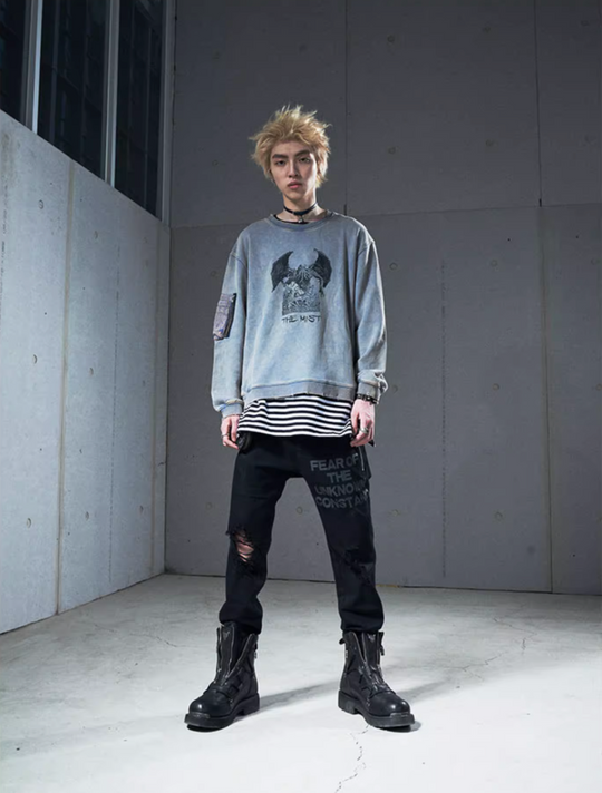 VENTUREK Washed Black Destroyed Zipper Slim Pants | Face 3 Face