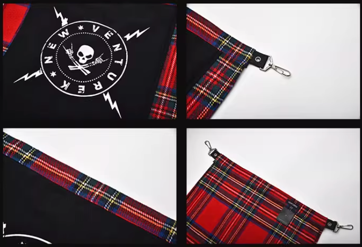 VENTUREK Red Tartan Check Punk Rock Bum Flap | Face 3 Face