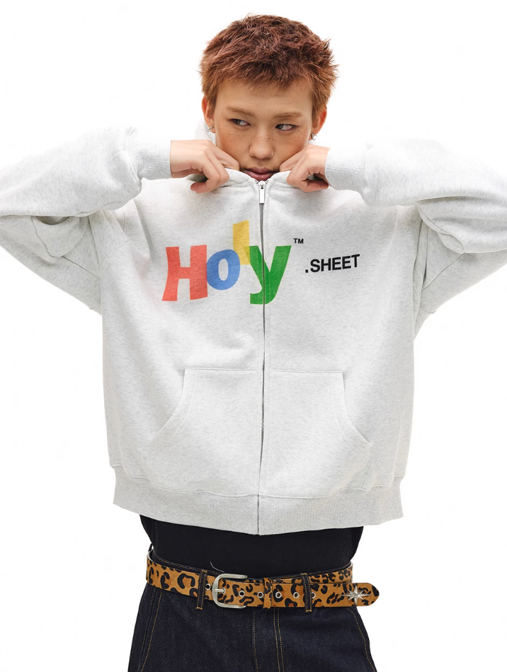 NOVACAM Vintage Monogram Print Zip Up Hoodie | Face 3 Face