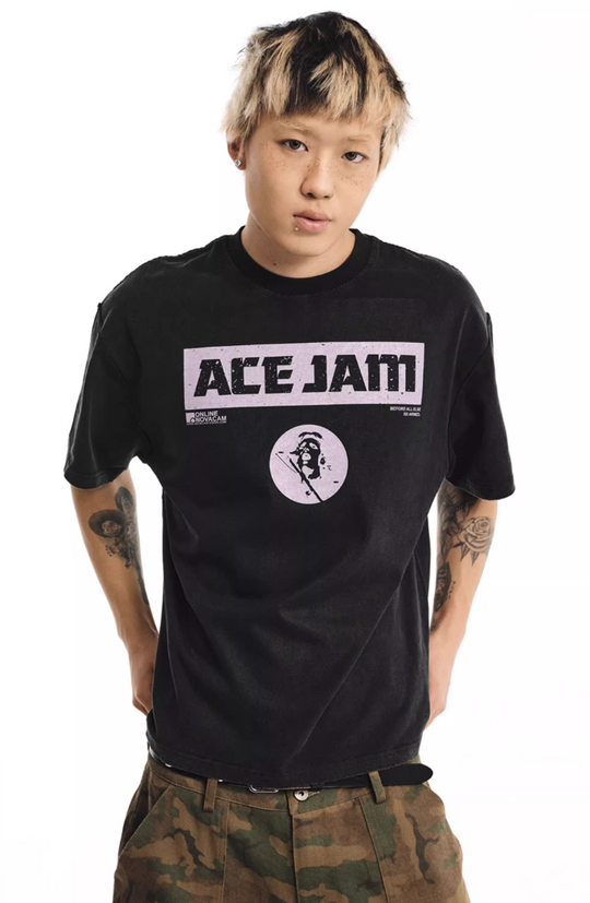 NOVACAM ACE JAM Vintage Washed Black Stitch Tee | Face 3 Face