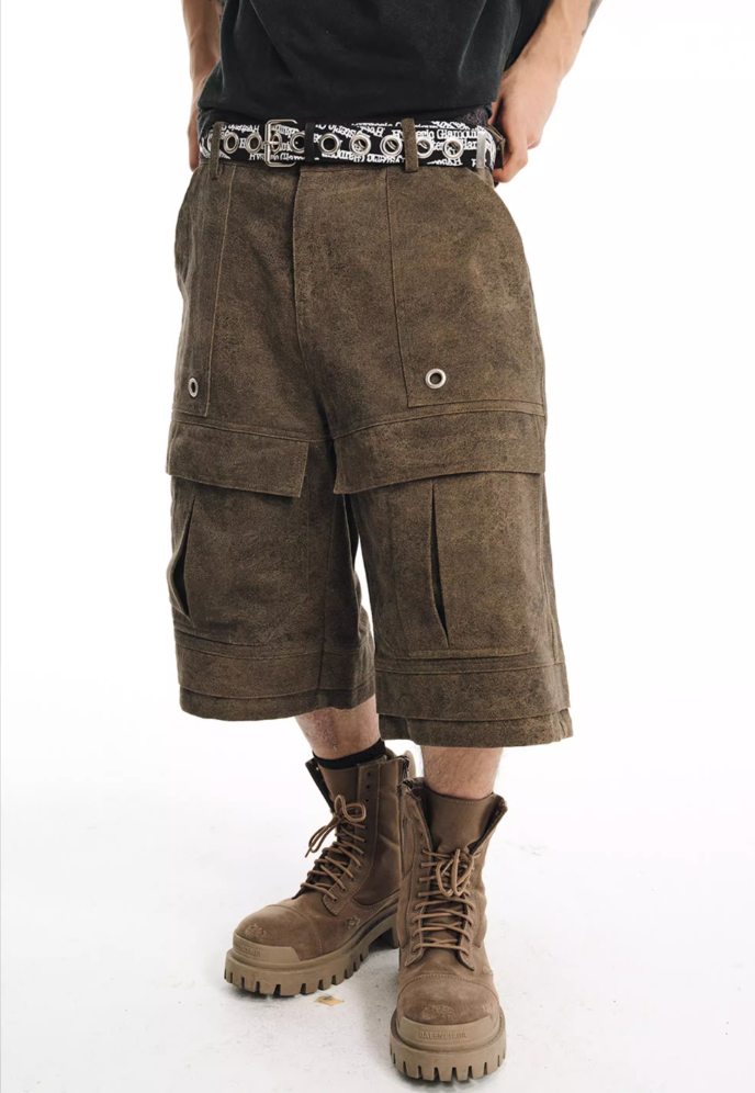 NOVACAM Baggy Washed Brown Utility Shorts | Face 3 Face