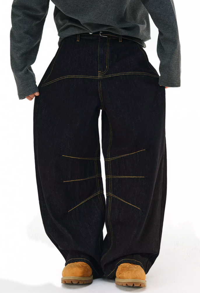 NOVACAM Yellow Stitch Baggy Jeans | Face 3 Face