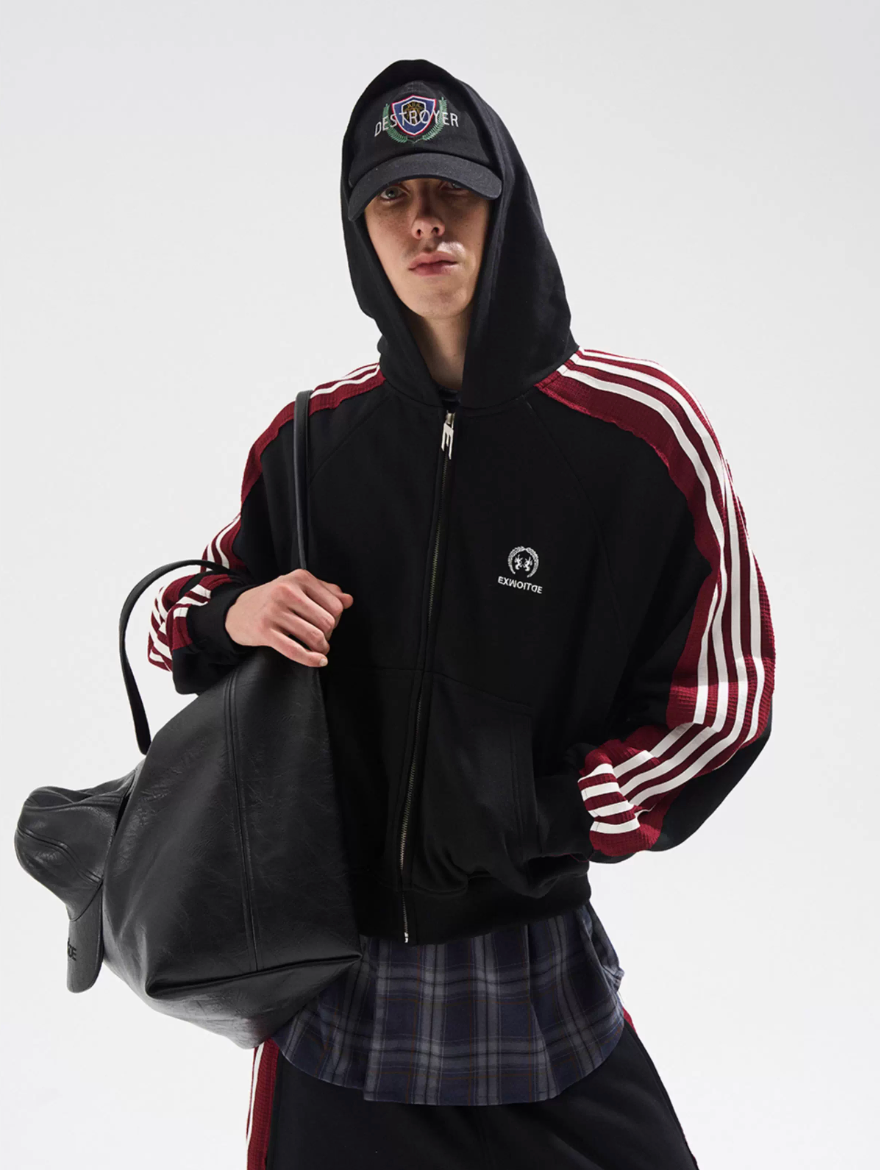 BLIND NO PLAN Striped Hooded Zip Up Sweatshirt Jacket | Face 3 Face