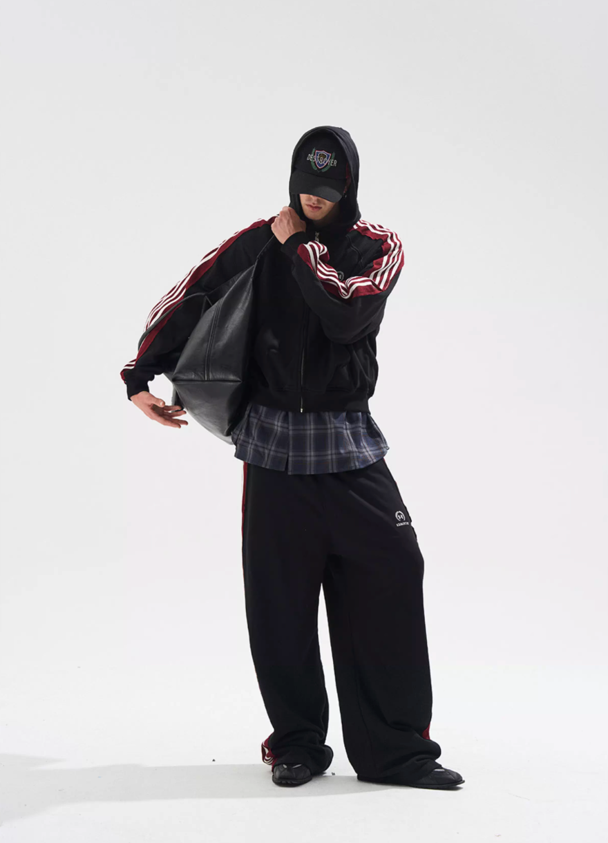 BLIND NO PLAN Striped Hooded Zip Up Sweatshirt Jacket | Face 3 Face