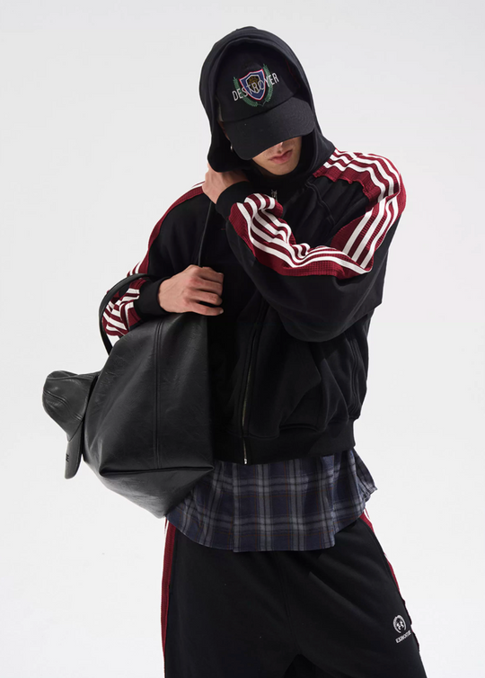 BLIND NO PLAN Striped Hooded Zip Up Sweatshirt Jacket | Face 3 Face