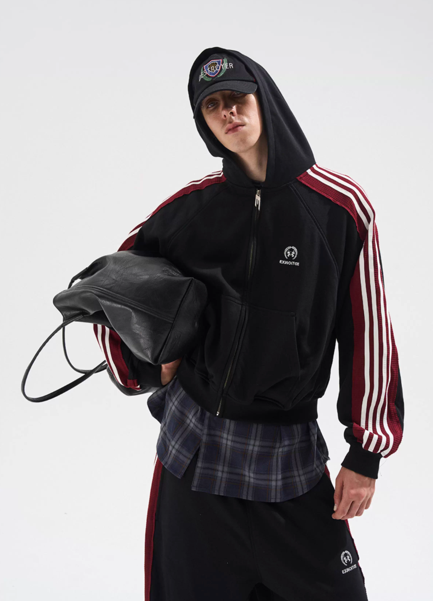 BLIND NO PLAN Striped Hooded Zip Up Sweatshirt Jacket | Face 3 Face