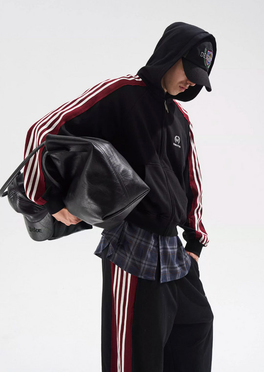 BLIND NO PLAN Striped Hooded Zip Up Sweatshirt Jacket | Face 3 Face