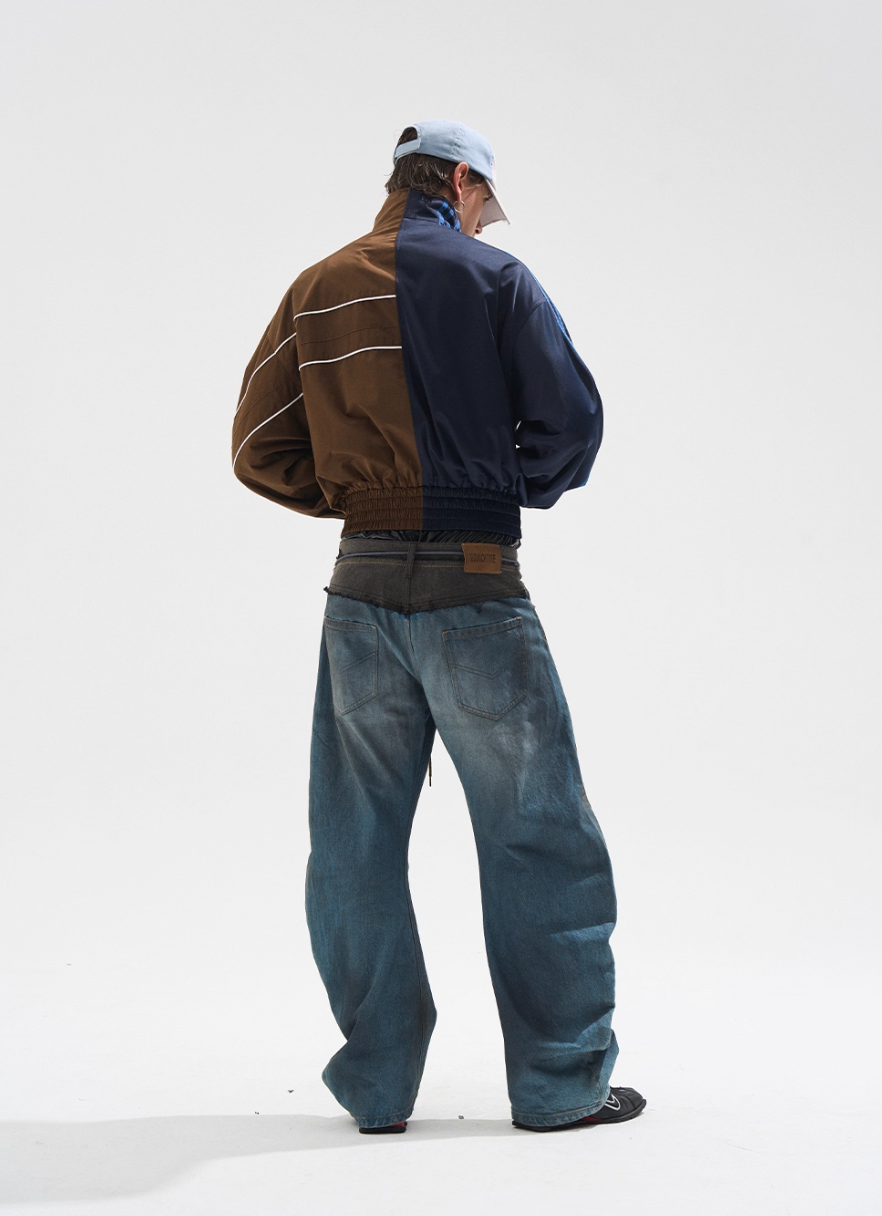 BLIND NO PLAN Color Clash Short Track Jacket | Face 3 Face