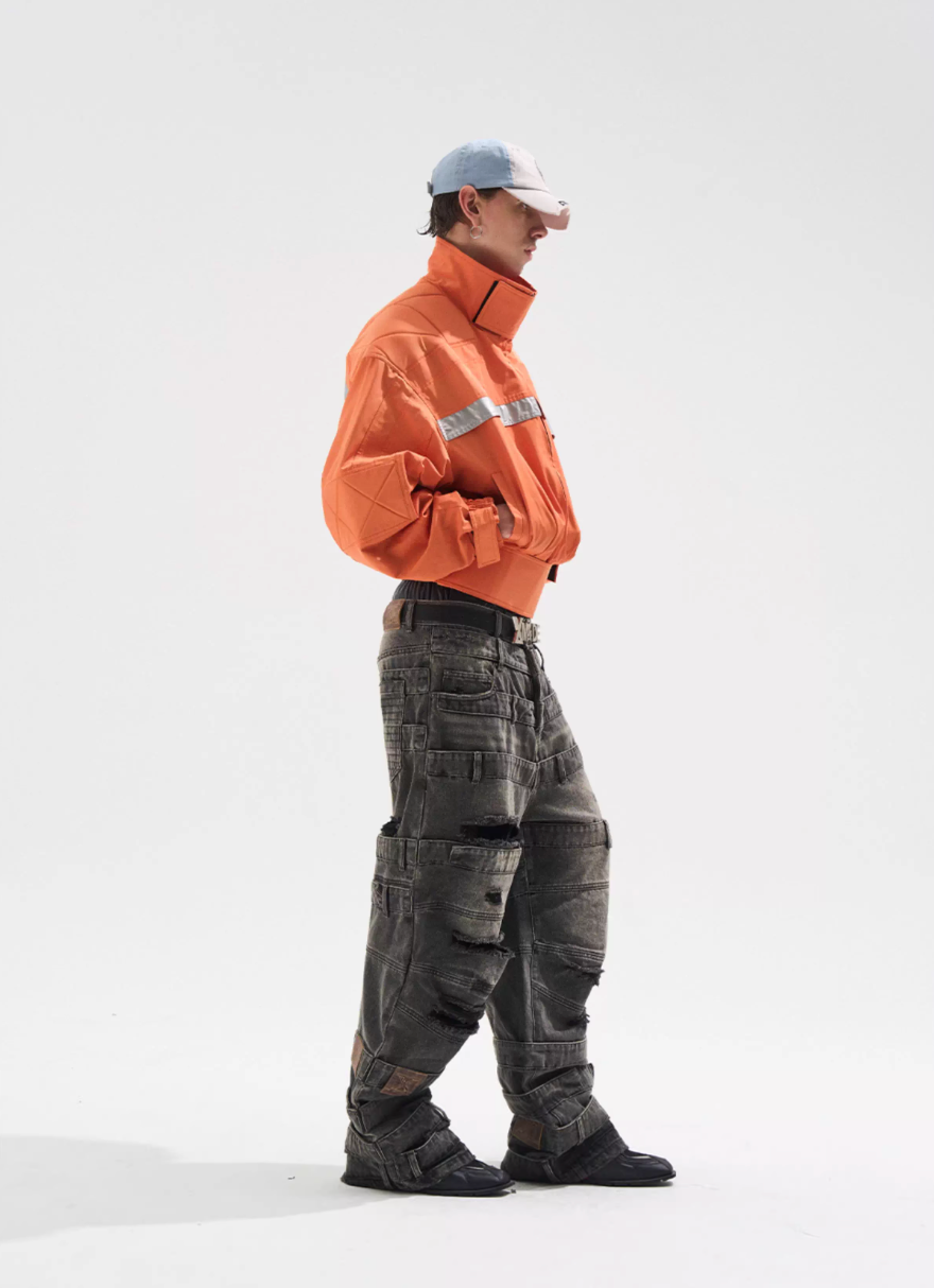 BLIND NO PLAN Reflective Stripes Short Jacket | Face 3 Face