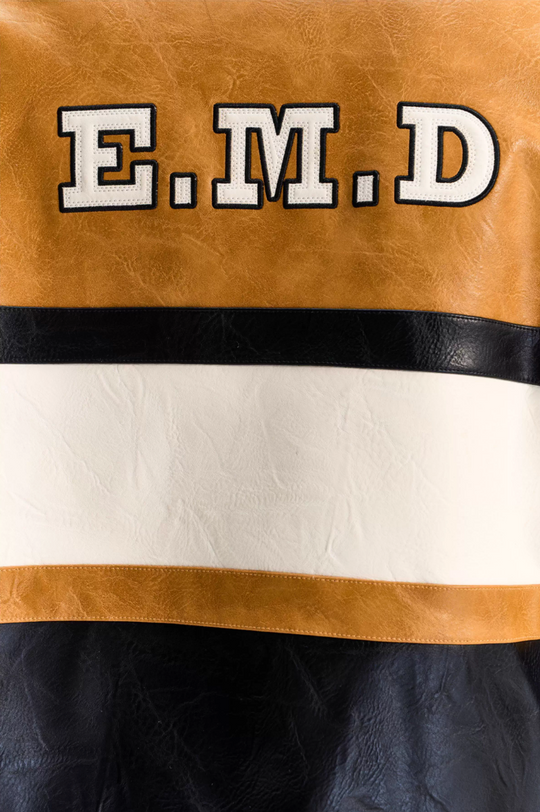 BLIND NO PLAN Color Block Short Racing Leather Jacket | Face 3 Face