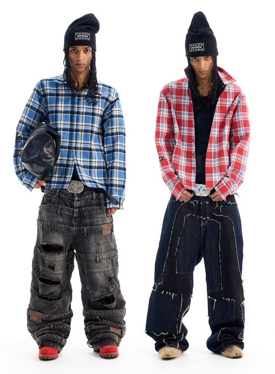 BLIND NO PLAN Reversible Plaid Long Sleeve Shirt Jacket | Face 3 Face